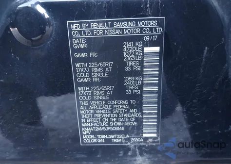 2018 Nissan Rogue Sv z USA, uszkodzony, nr VIN KNMAT2MV5JP508146